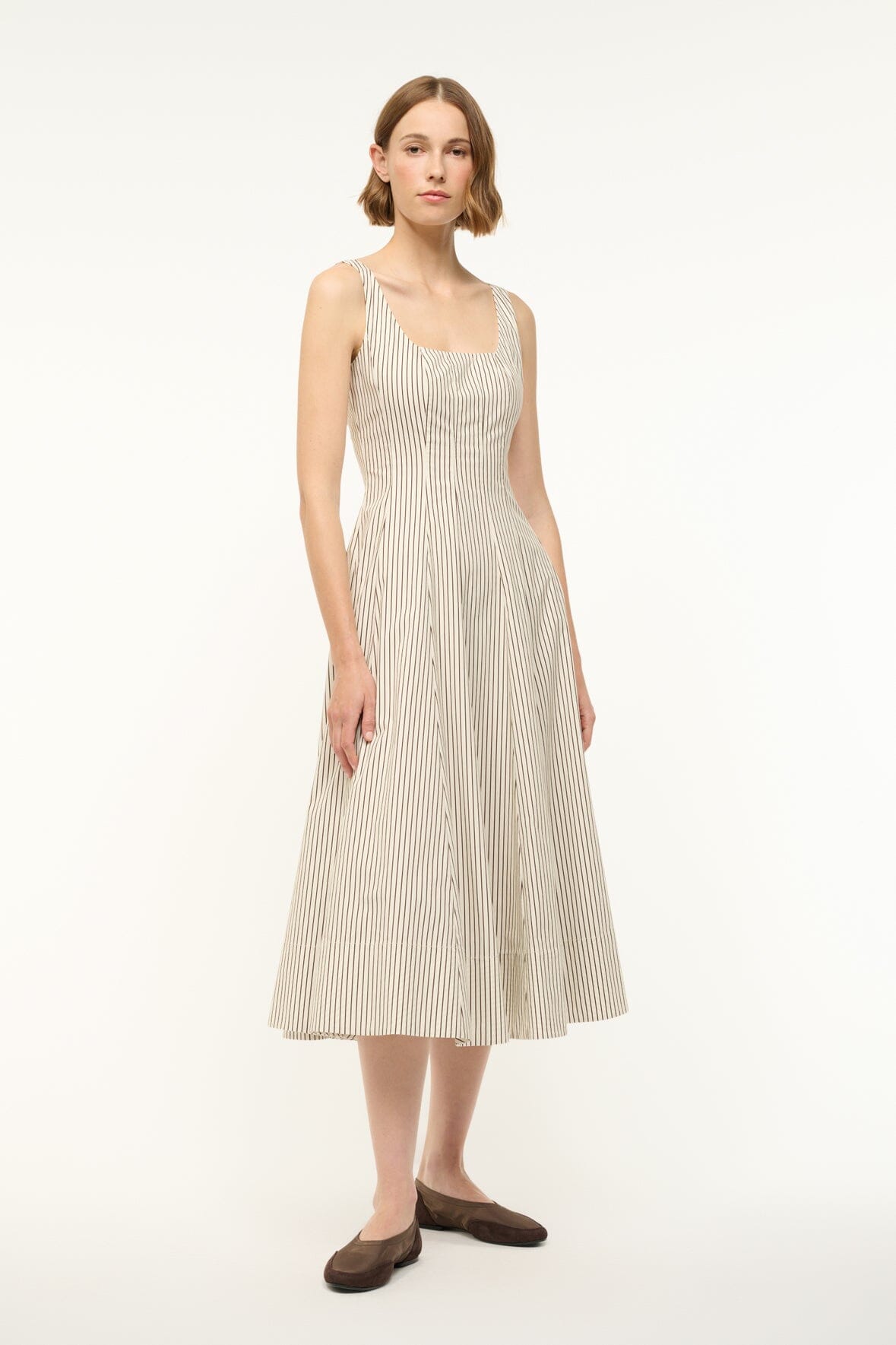 WELLS DRESS | IVORY DARK OAK MICRO STRIPE