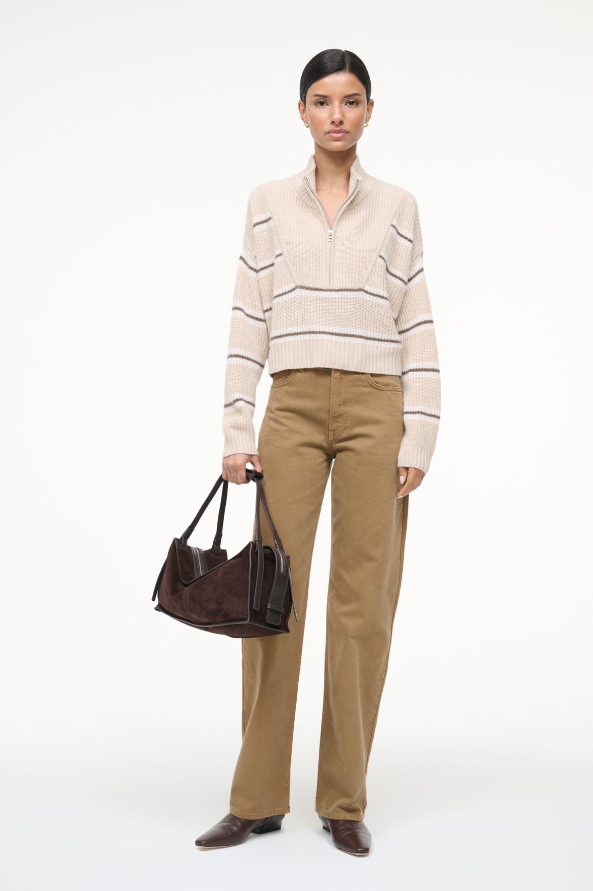CASHMERE CROPPED HAMPTON SWEATER | WHISPER STRIPE
